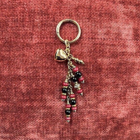 Beaded Bag Charm Red Black Gold Tone - Picture 4 of 10